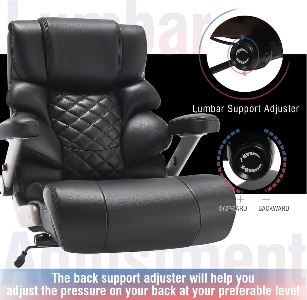700lbs Big and Tall Office Chair - Adjustable Lumbar Support Heavy Duty Metal Base Quiet Rubber Wheels High Back Large Executive Computer Desk Swivel Chair, Ergonomic Design for Back Pain, Black