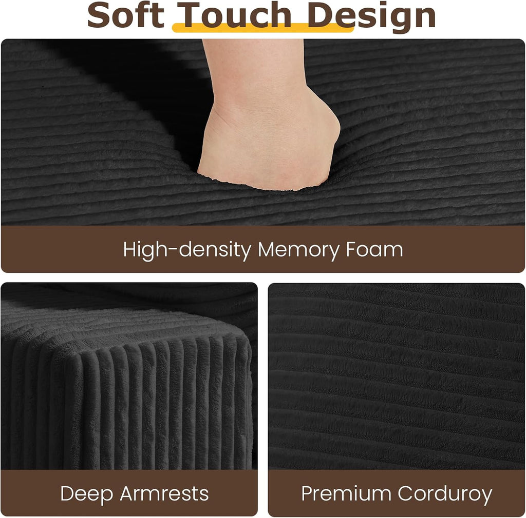 3 Seater Boneless Couch for Living Room, Convertible Futon Sofa Bed Comfy Pull Out Couch with 5 Pillows & Detachable Washable Cover, Upholstered Floor Sofa in A Box, No Assembly Required, Black