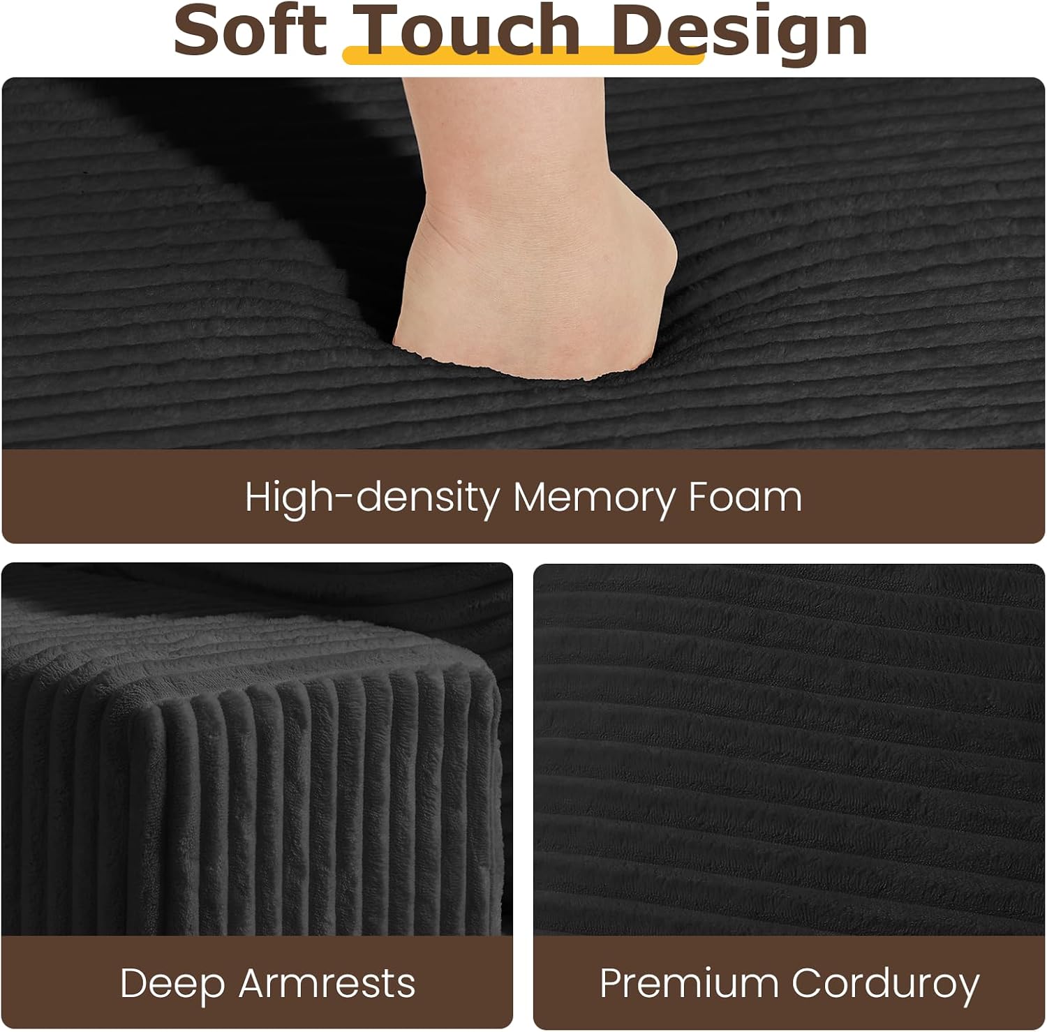3 Seater Boneless Couch for Living Room, Convertible Futon Sofa Bed Comfy Pull Out Couch with 5 Pillows & Detachable Washable Cover, Upholstered Floor Sofa in A Box, No Assembly Required, Black