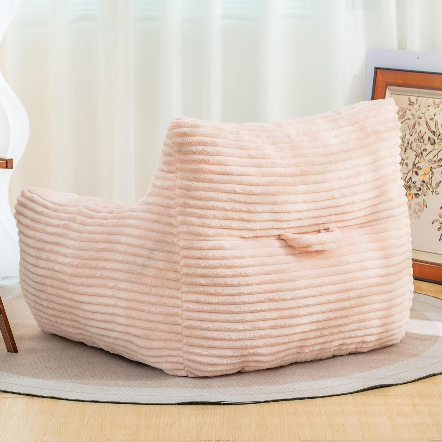 Bean Bag Chair for Adults, Comfy Corduroy Beanbag with Armrests, Lazy Sofa Floor Chair for Living Room, Bedroom, Dorm & Lounge, Cozy Fluffy Single Mini Couch (Pink)
