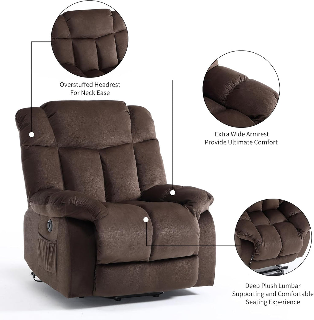 CANMOV Power Lift Electric Recliner Chair for Elderly- Heavy Duty and Safety Motion Reclining Mechanism-Antiskid Fabric Sofa for Living Room, Chocolate