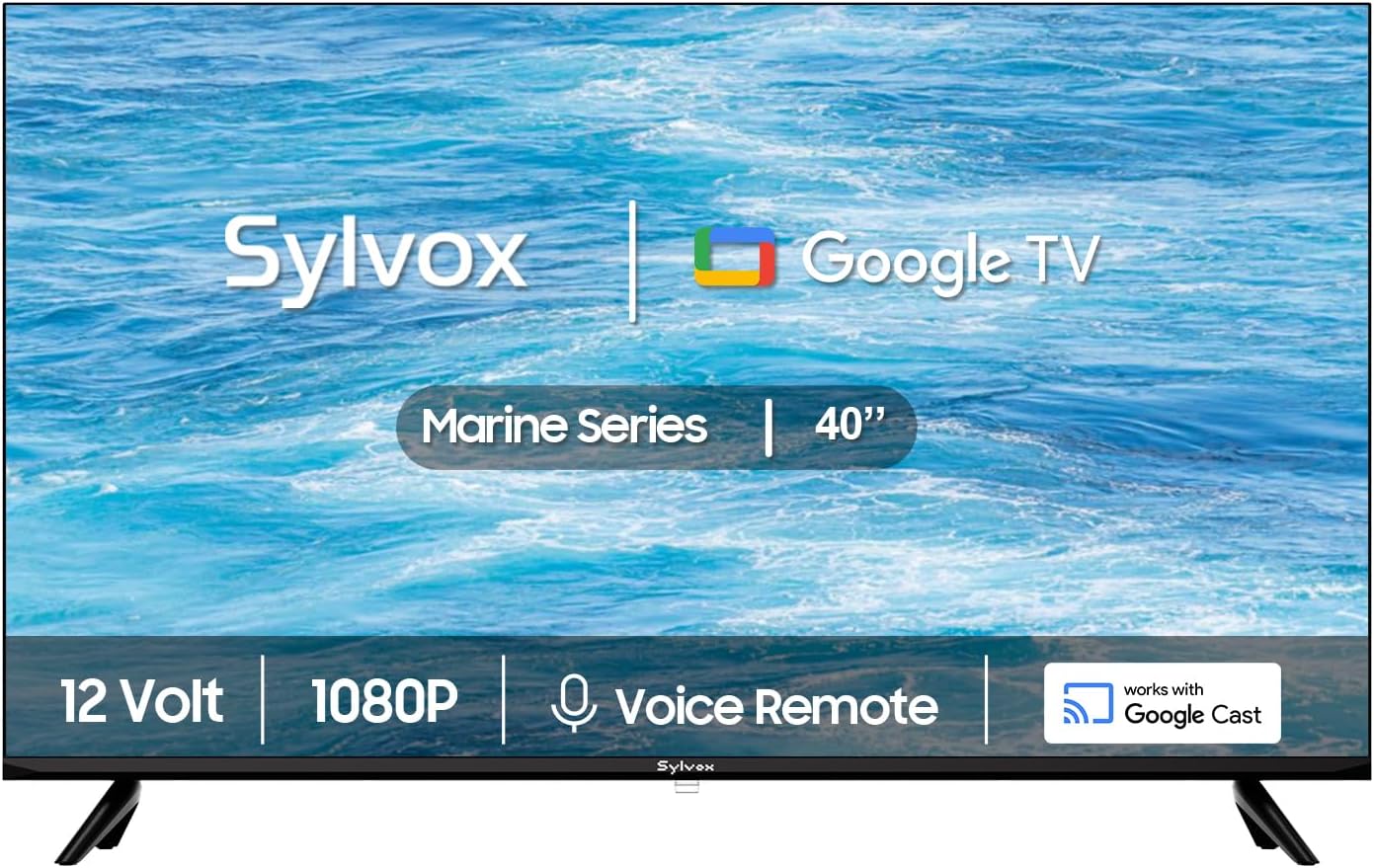 SYLVOX 12 Volt TV, 40' Smart Television 1080P with Google OS Support Voice Remote Screencast ATSC NTSC WiFi Bluetooth HDMI USB, AC/DC Powered, 12V TV for RV Camper Boat Coastal Home (Marine Series)