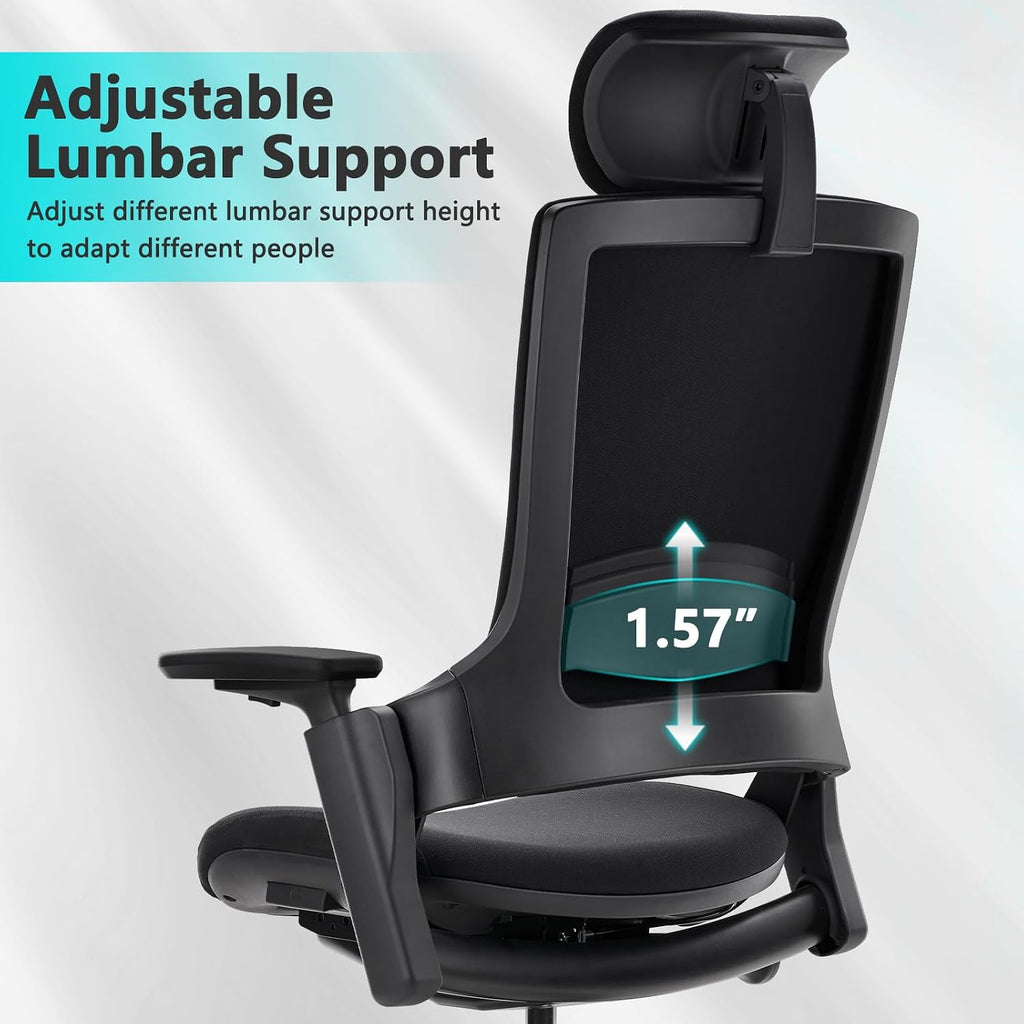 CLATINA Ergonomic High Swivel Executive Chair with Adjustable Height Head 3D Arm Rest Lumbar Support and Upholstered Back for Home Office Black
