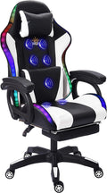 Ergonomic Professional Gaming Chair, Gaming Chair with Massage, Speaker, LED Light, and Footrest, Comfortable Computer Recline with Headrest and Lumbar Support.,White