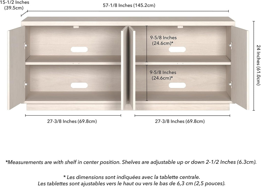 Henn&Hart Fluted TV Stand for TVs up to 65' with 2 Concealed Ribbed Storage Cabinets and Adjustable Shelves for Living Room, Family Room, or Office, Beech White