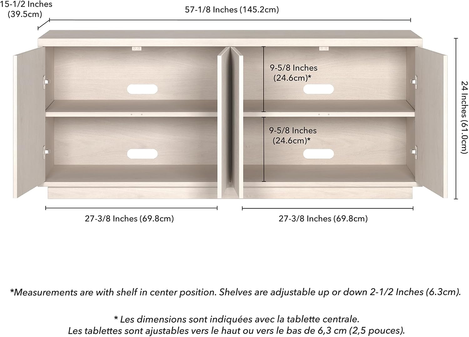 Henn&Hart Fluted TV Stand for TVs up to 65' with 2 Concealed Ribbed Storage Cabinets and Adjustable Shelves for Living Room, Family Room, or Office, Beech White