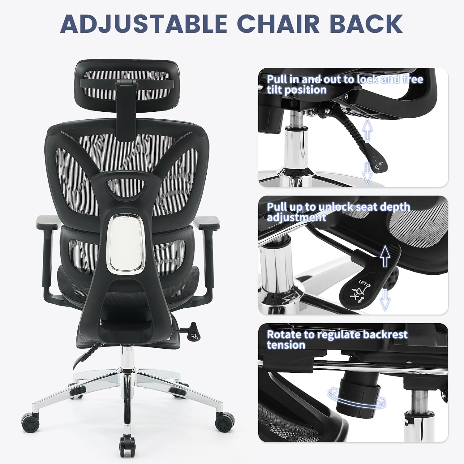 Ergonomic High Back Mesh Reclining Office Chair with Footrest, Dynamic Lumbar Support - Swivel Task Chair for Home & Gaming, Black