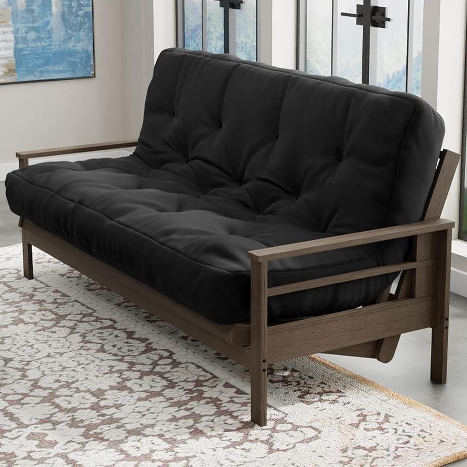 Loosh Home | 10' Queen Size Futon Sofa Bed Pocket Coil Foam Mattress - USA Made, Black, No Frame