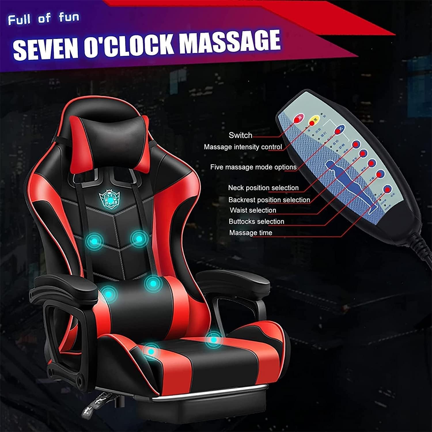 PC Gaming Chair Racing Office Chair Ergonomic Desk Chair with Speakers and LED Lights, E-Sports Computer Chair with Footrest and Lumbar Support, Swivel PU Leather Chair for Adults Teens