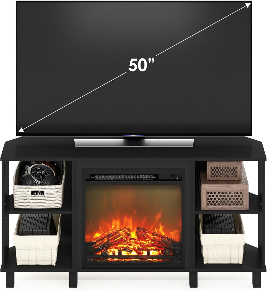 Furinno Jensen Corner Fireplace TV Stand with 4 Open Compartments for TV up to 55 Inches, Americano