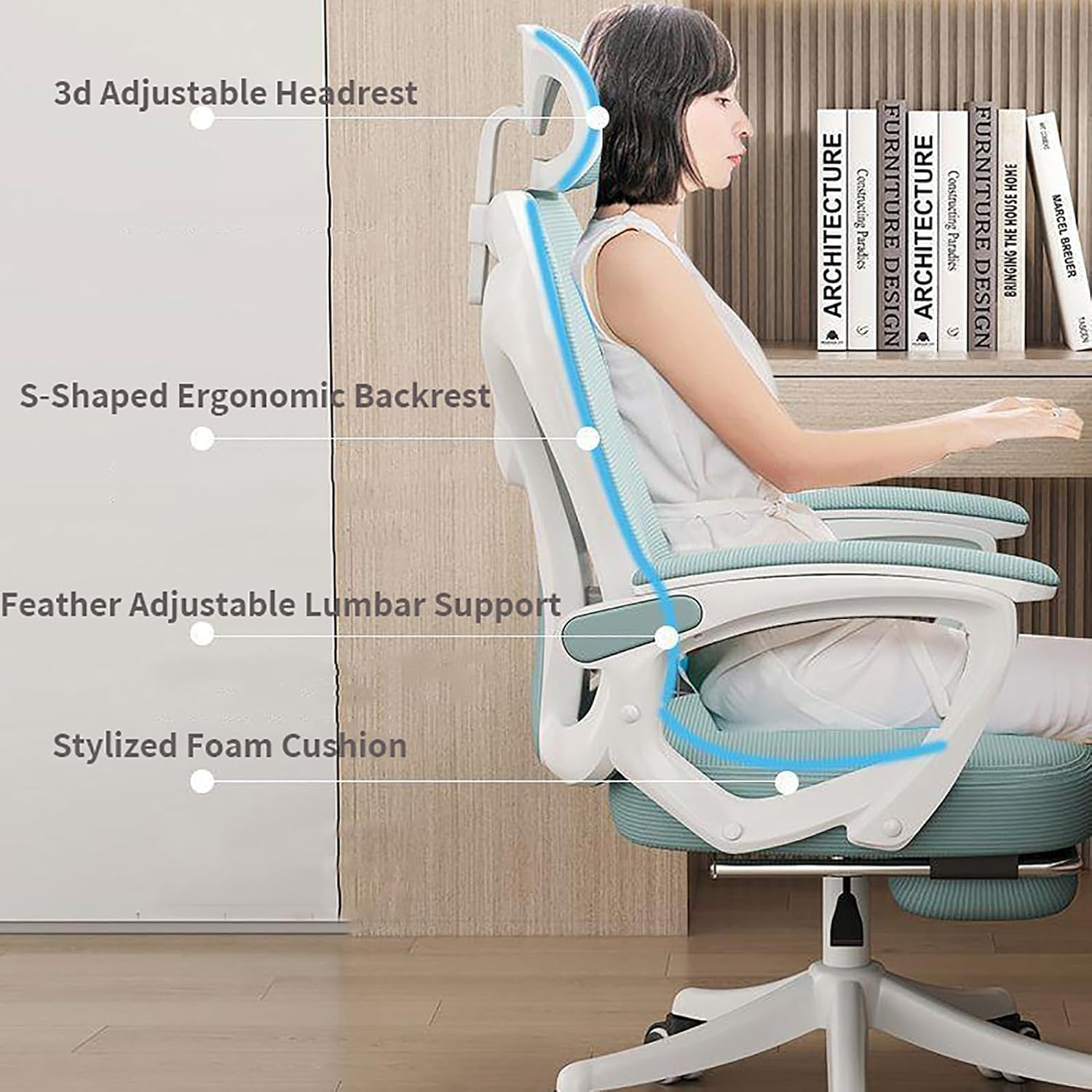 Office Chair, Mesh Ergonomic Office Chair, Home Office Computer Chair, with Lumbar Support Armrests, Height-Adjustable 360-Degree Swivel, Suitable for Heavy Weight People Use/a