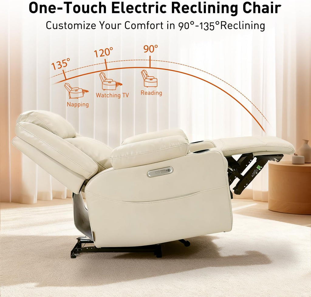 EONIX Wide Power Wall Hugger Recliner Chair for Small Space, Real Zero Clearance Power Recliner for RV, Living Room, Bedroom, 400lbs Heavy Duty, SXXY012992, Cream White