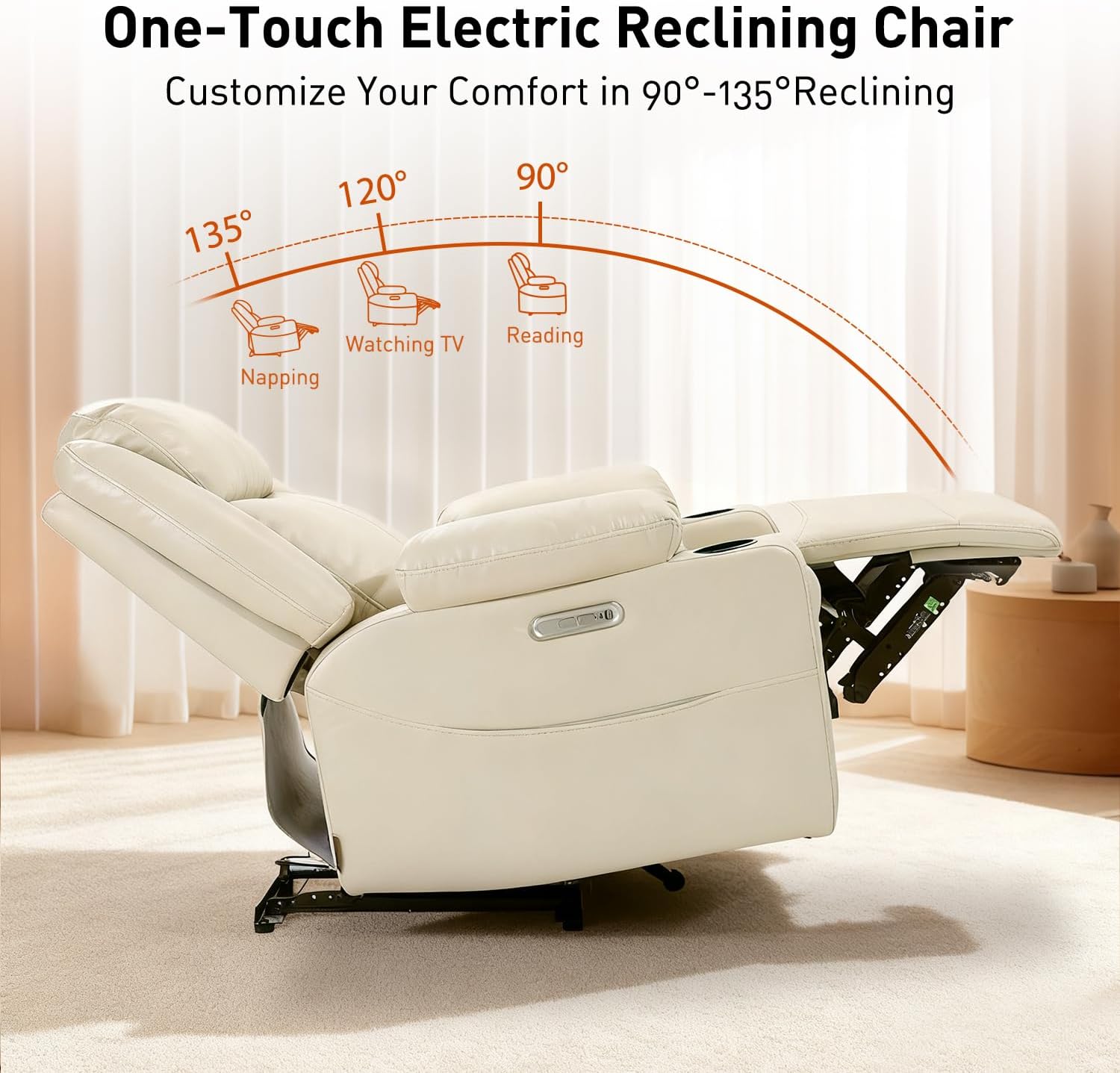 EONIX Wide Power Wall Hugger Recliner Chair for Small Space, Real Zero Clearance Power Recliner for RV, Living Room, Bedroom, 400lbs Heavy Duty, SXXY012992, Cream White