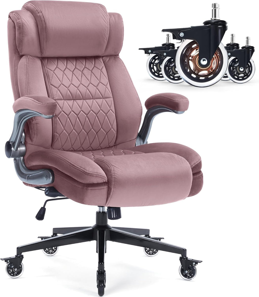 Office Chair with Locking Wheels, Ergonomic High Back Fabric Desk Chair with Adjustable Lumbar Support, Flip-Up Arms, Thick Padded Seat, 400lbs Heavy Duty for Home Office Adults