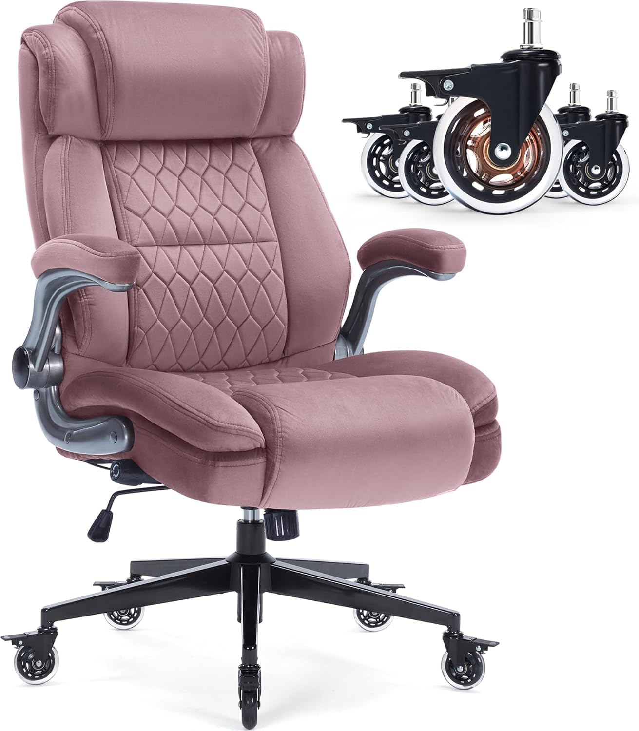 Office Chair with Locking Wheels, Ergonomic High Back Fabric Desk Chair with Adjustable Lumbar Support, Flip-Up Arms, Thick Padded Seat, 400lbs Heavy Duty for Home Office Adults