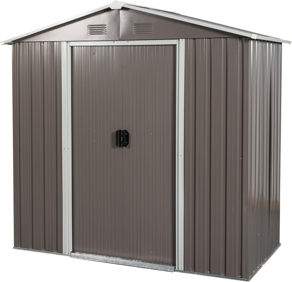 8 x 4 FT Outdoor Storage Shed, Metal Garden Shed with Floor Frame, Tool Shed Outdoor Storage with Lockable Sliding Doors & Air Vents, Storage House Waterproof for Backyard, Lawn, Gray