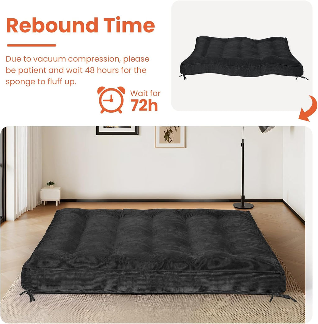 8' Futon Mattress Full Size, Futons Sofa Bed Sleeper Couch Bed, Roll Up Mattress with Shredded Foam & 2 Straps for Storage, Futon Floor Mattress for Living Room, Corduroy (Frame Not Included)
