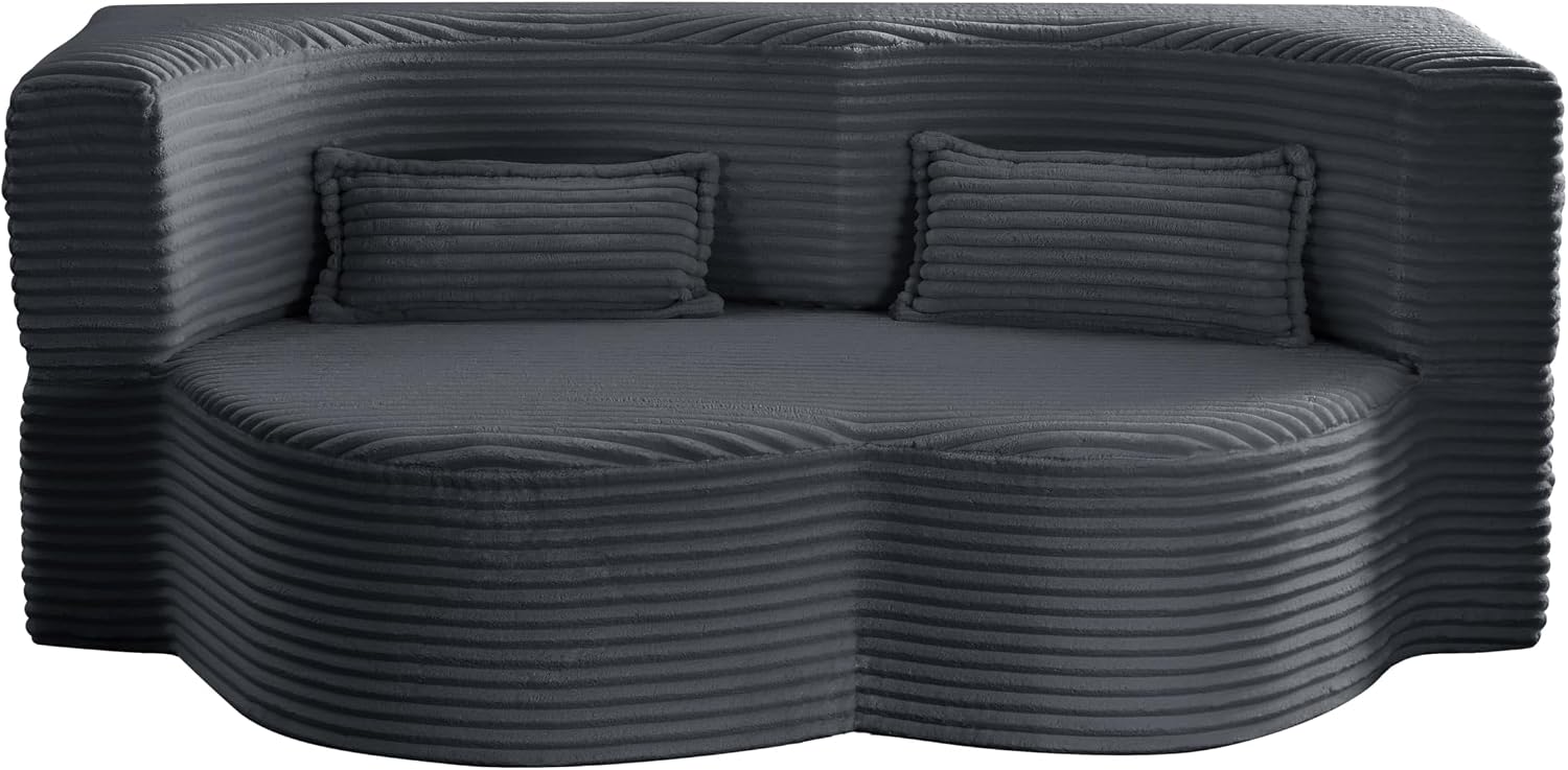 2-in-1 Folding Convertible Sofa Bed,78 Inch Convertible Boneless Couch with Pilow Foldable Matress, Corduroy Loveseat Sleeper Pull Out Bed Floor Sofa Modular Futon Couch (Corduroy, Dark Grey)