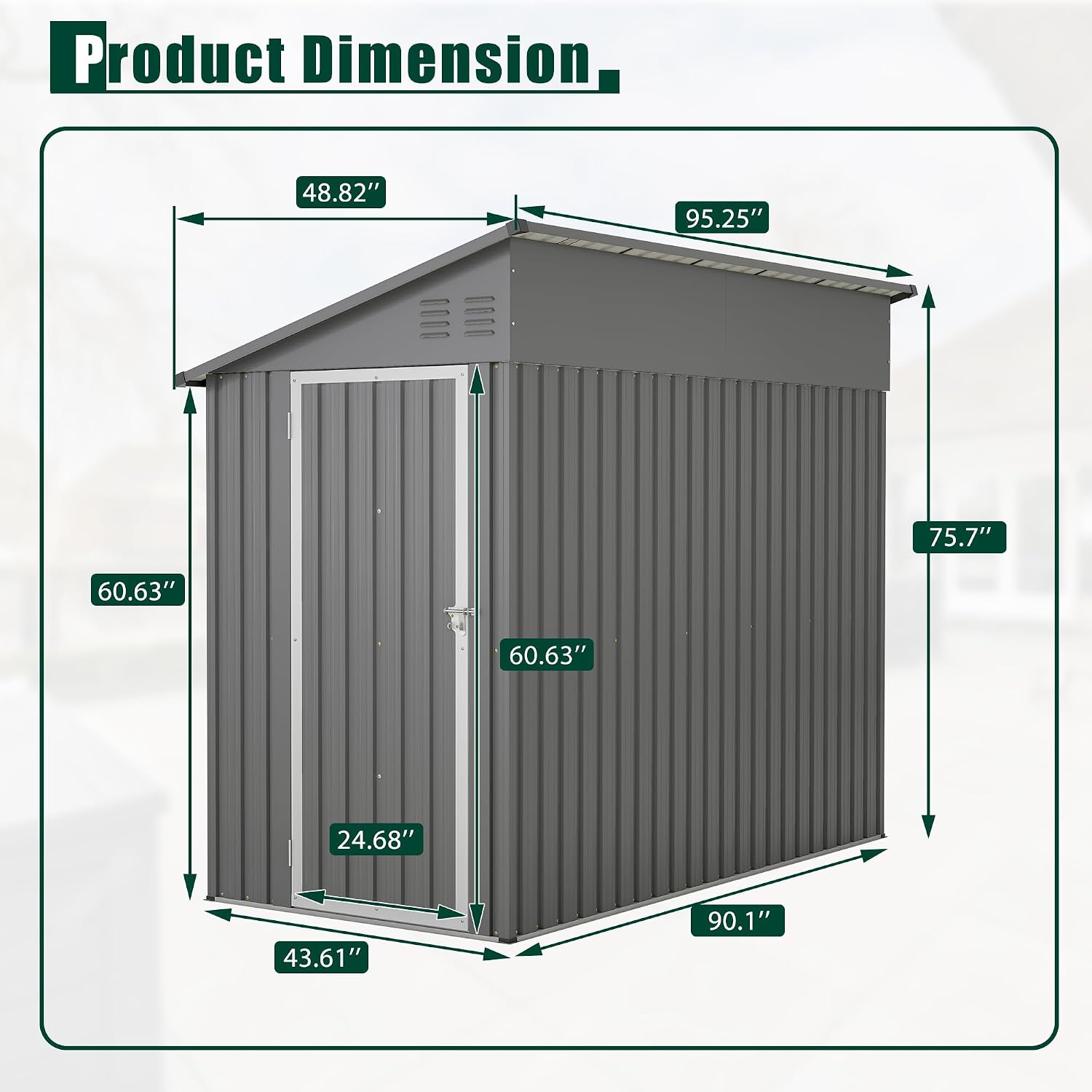 YOPTO 4×8 FT Lean to Metal Shed,Outdoor Heavy-Duty Storage Shed with Floor Base,All Weather Waterproof Garden Tool House W/Lockable Door&2 Air Vents,Reversible Door Design,for Backyard,Patio,Lawn,Gray