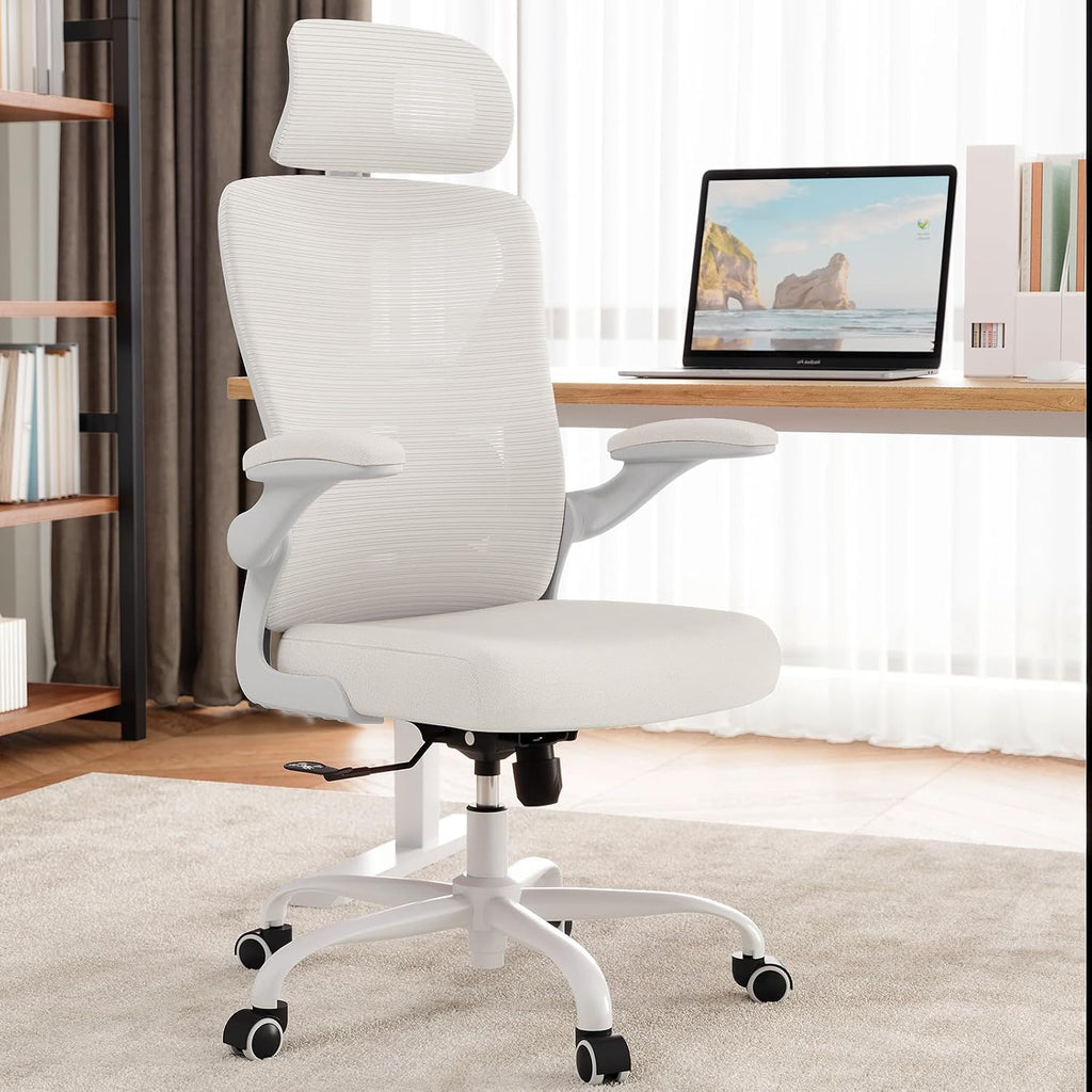 White Ergonomic Office Chair: Mesh Desk Chair Comfy with Adjustable Lumbar Support 400lbs High Back Computer Gaming Chair - Big and Tall Office Chairs with Extra Wide Seat-Adults Home Office