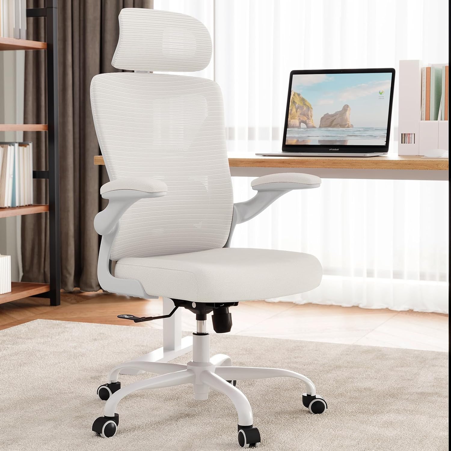 White Ergonomic Office Chair: Mesh Desk Chair Comfy with Adjustable Lumbar Support 400lbs High Back Computer Gaming Chair - Big and Tall Office Chairs with Extra Wide Seat-Adults Home Office
