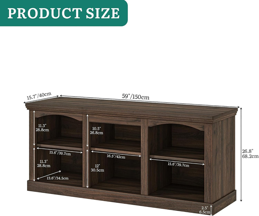 YITAHOME Farmhouse TV Stand for 65 Inch TV, Entertainment Center with Adjustable Shelf, Large TV Console Table for Living Room (Walnut)