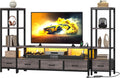 DWVO Entertainment Center with Bookshelves, LED TV Stand for 65/60 inch TV, Farmhouse TV Stand for Living Room with 2 Industrial 4-Tier Bookshelves & Power Outlets, Grey