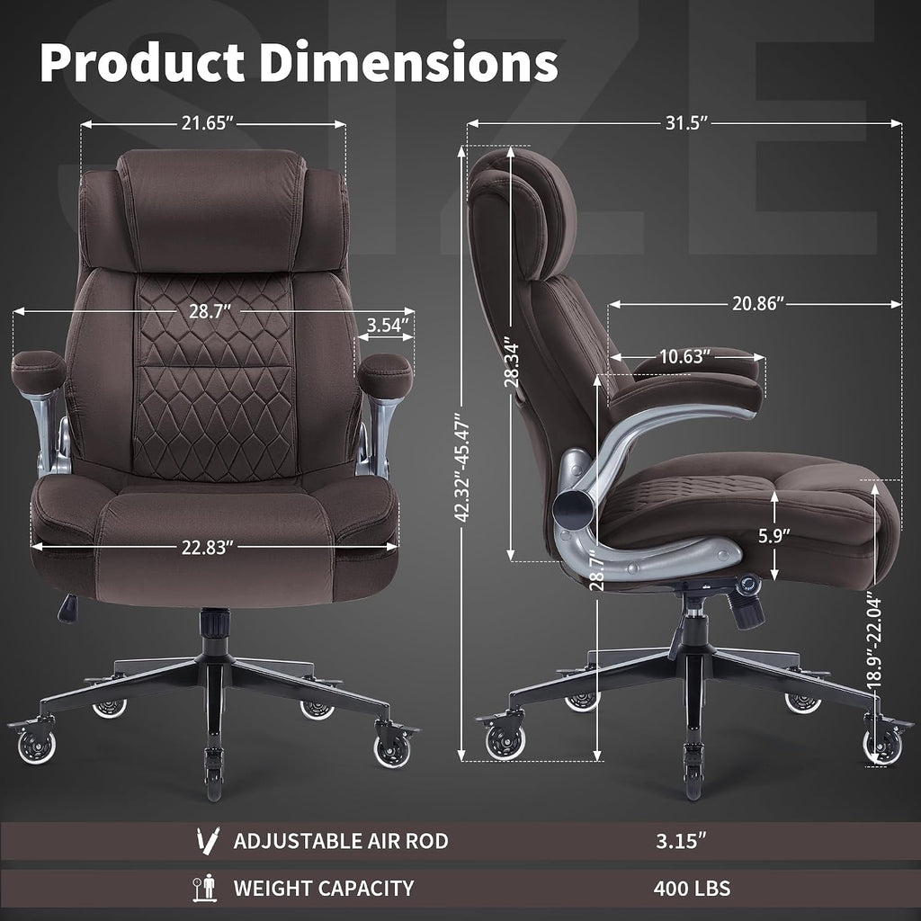 Office Chair with Locking Wheels, Ergonomic High Back Fabric Desk Chair with Adjustable Lumbar Support, Flip-Up Arms, Thick Padded Seat, 400lbs Heavy Duty for Home Office Adults