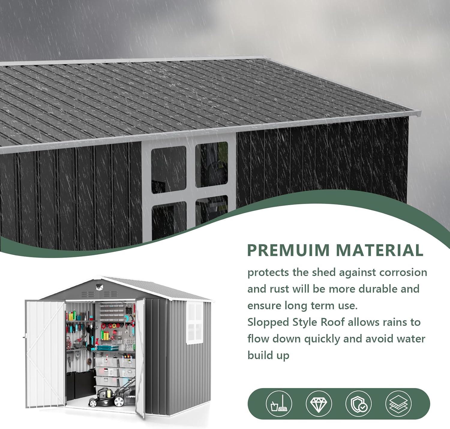 8x6FT Metal Storage Shed with Window,Outdoor Storage Building,Large Backyard Sheds