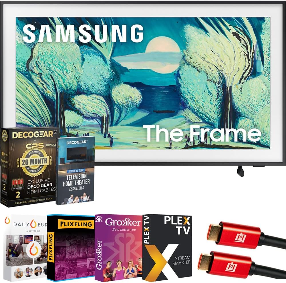 Samsung 43' The Frame LS03FA QLED 4K TV 2025 Art Mode, Vision AI | CPS Exclusive 26 Month Protection, 2X HDMI Cables, Premiere Movies Streaming & Deco Gear Complete Home Theater Beginner's Guidebook