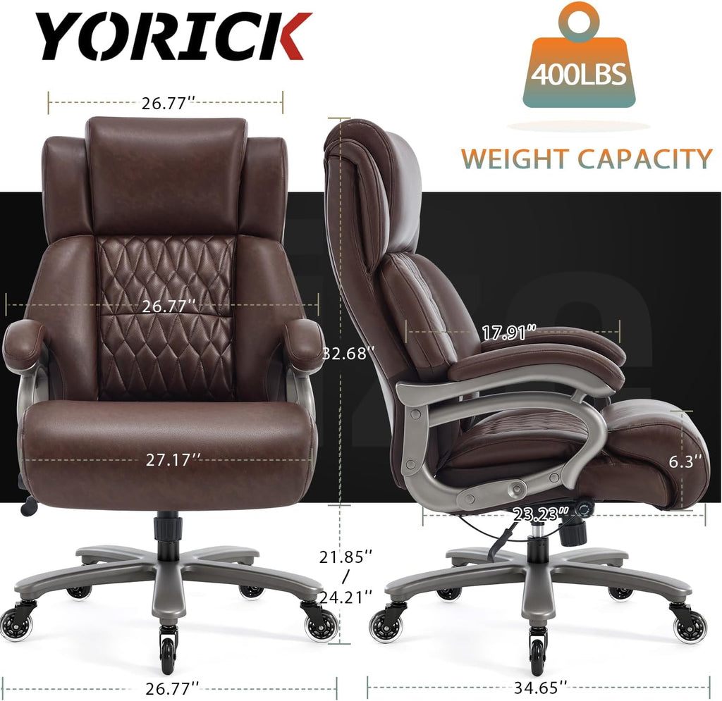 Big and Tall 400lbs Office Chair - Adjustable Lumbar Support Quiet Rubber Wheels Heavy Duty Metal Base, High Back Large Executive Computer Desk, Thick Padded Ergonomic Design for Back Pain