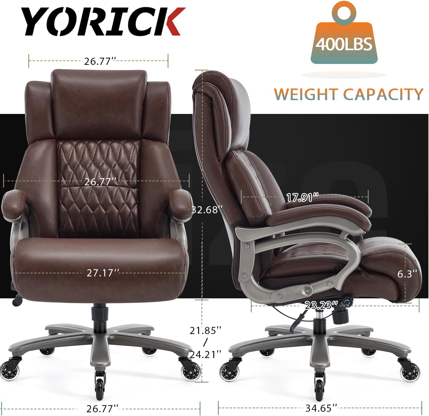 Big and Tall 400lbs Office Chair - Adjustable Lumbar Support Quiet Rubber Wheels Heavy Duty Metal Base, High Back Large Executive Computer Desk, Thick Padded Ergonomic Design for Back Pain