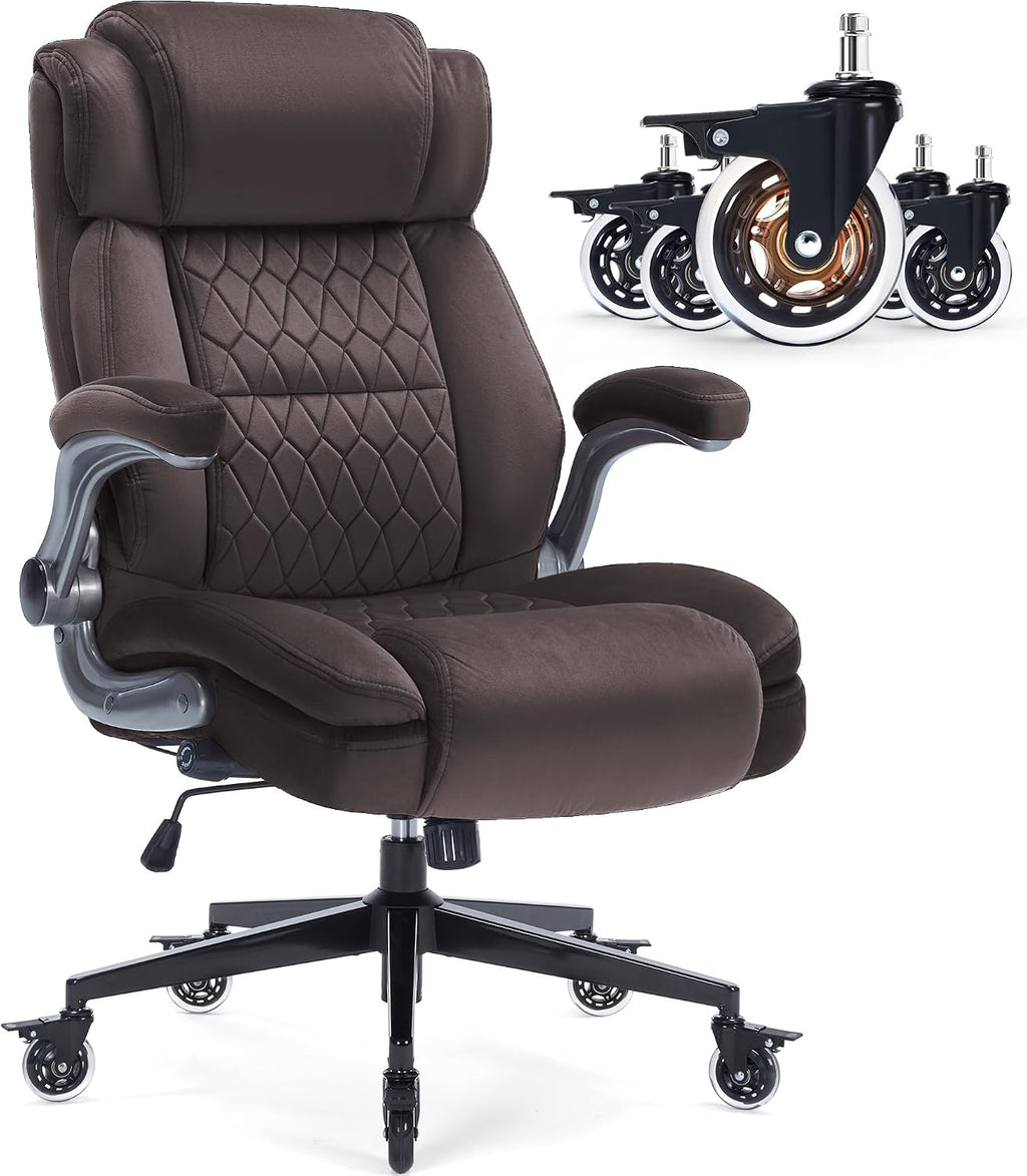 Office Chair with Locking Wheels, Ergonomic High Back Fabric Desk Chair with Adjustable Lumbar Support, Flip-Up Arms, Thick Padded Seat, 400lbs Heavy Duty for Home Office Adults