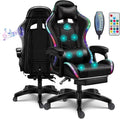 Gaming Chair with LED Light Ergonomic Video Game Chairs with Bluetooth Speakers Adjustable Armrest Height PU Leather Racing Chair Computer Office Swivel Chair for Adult Teens,Black