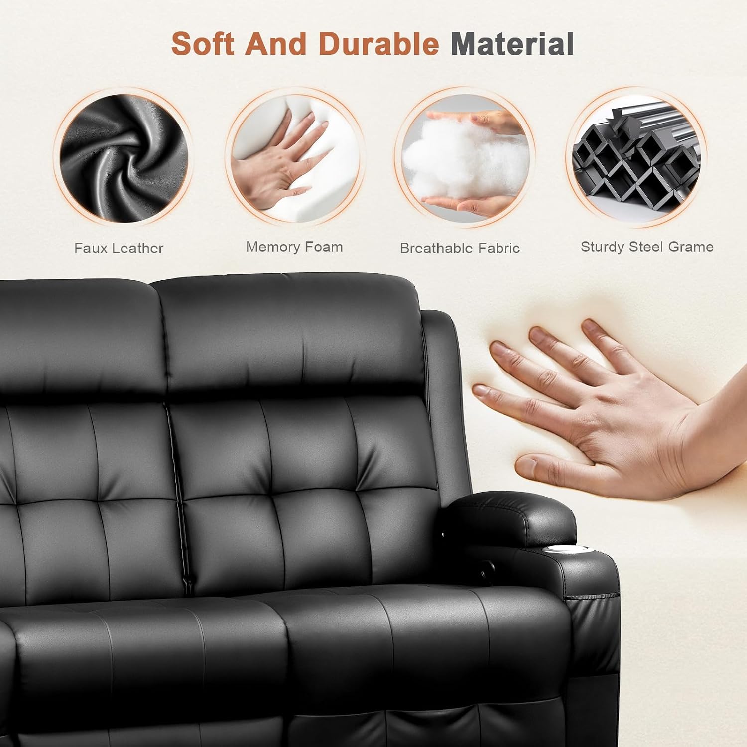 RV Loveseat Recliner Sofa, Oversized Massage Wall Hugger 3-Seater Recliners Couch with Flip Middle Backrest, Drawers & Cup Holder, Reclining Sleeper, 150° Adjustable Recline for RV & Living Room