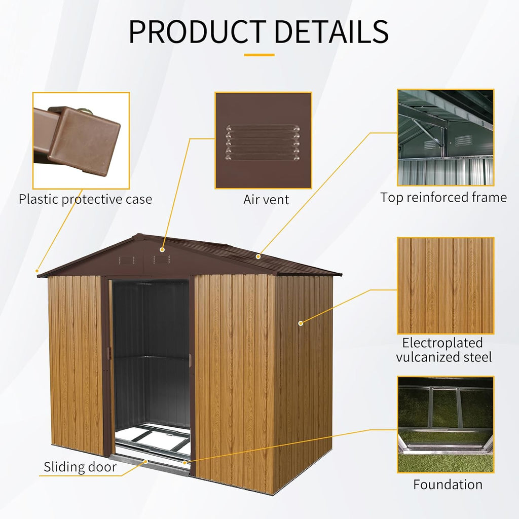 KEIKI 8x4 FT Outdoor Metal Storage Shed with Peaked Roof,Air Vents and Lockable Sliding Door for Garden Yard Lawn
