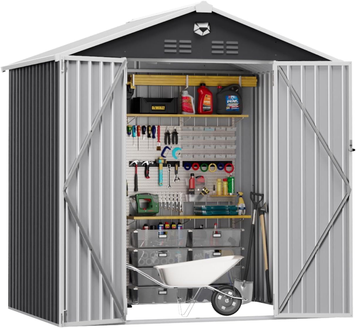 8X6 FT Outdoor Storage Shed, Metal Garden Shed, Storage Tool Sheds with Lockable Doors, Waterproof Outside Storage Building for Backyard, Patio (Black; Floor Not Included)