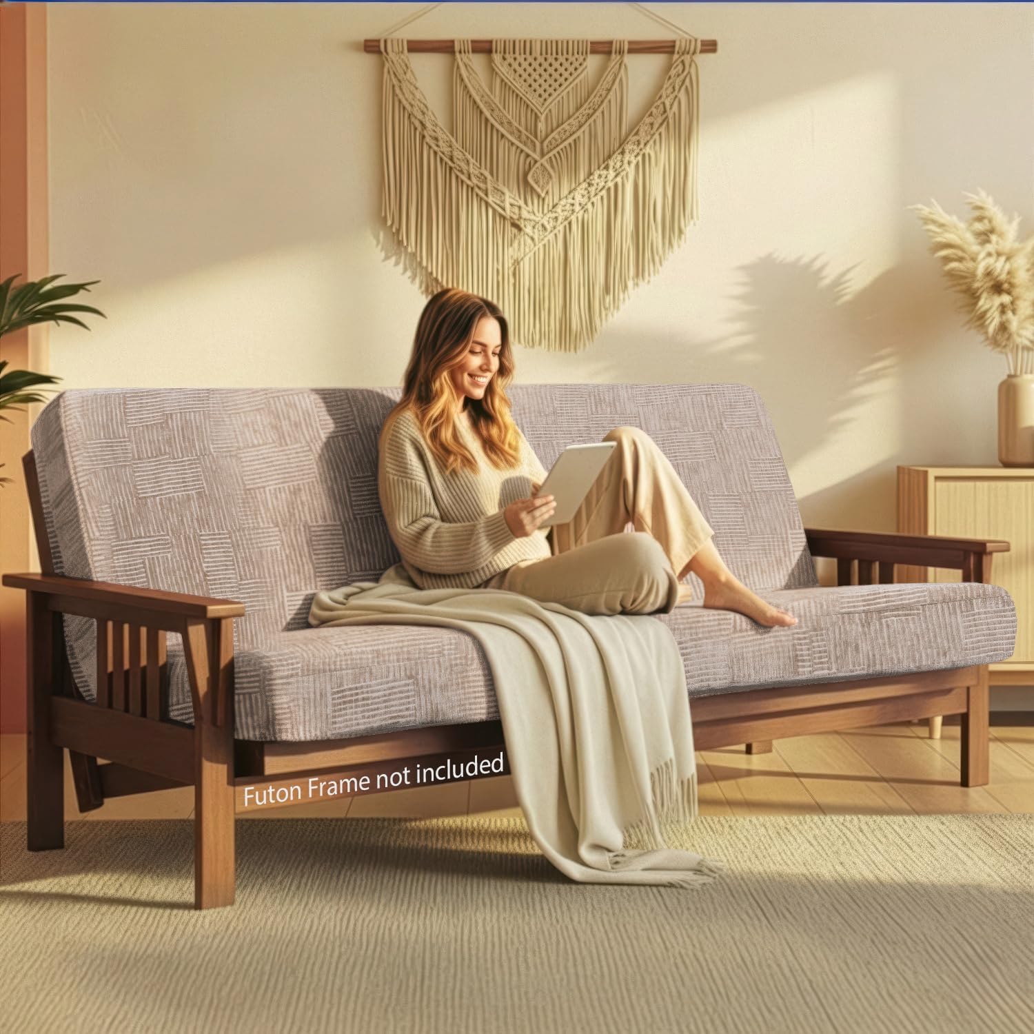 Matini Home Memory Foam Futon Mattress, Foldout Couch Futon Mattress - 60x80 (Driftwood) - Comfortable and Heavy Duty Sofa Bed, Thick Corded Cushion for All (Frame NOT Included)