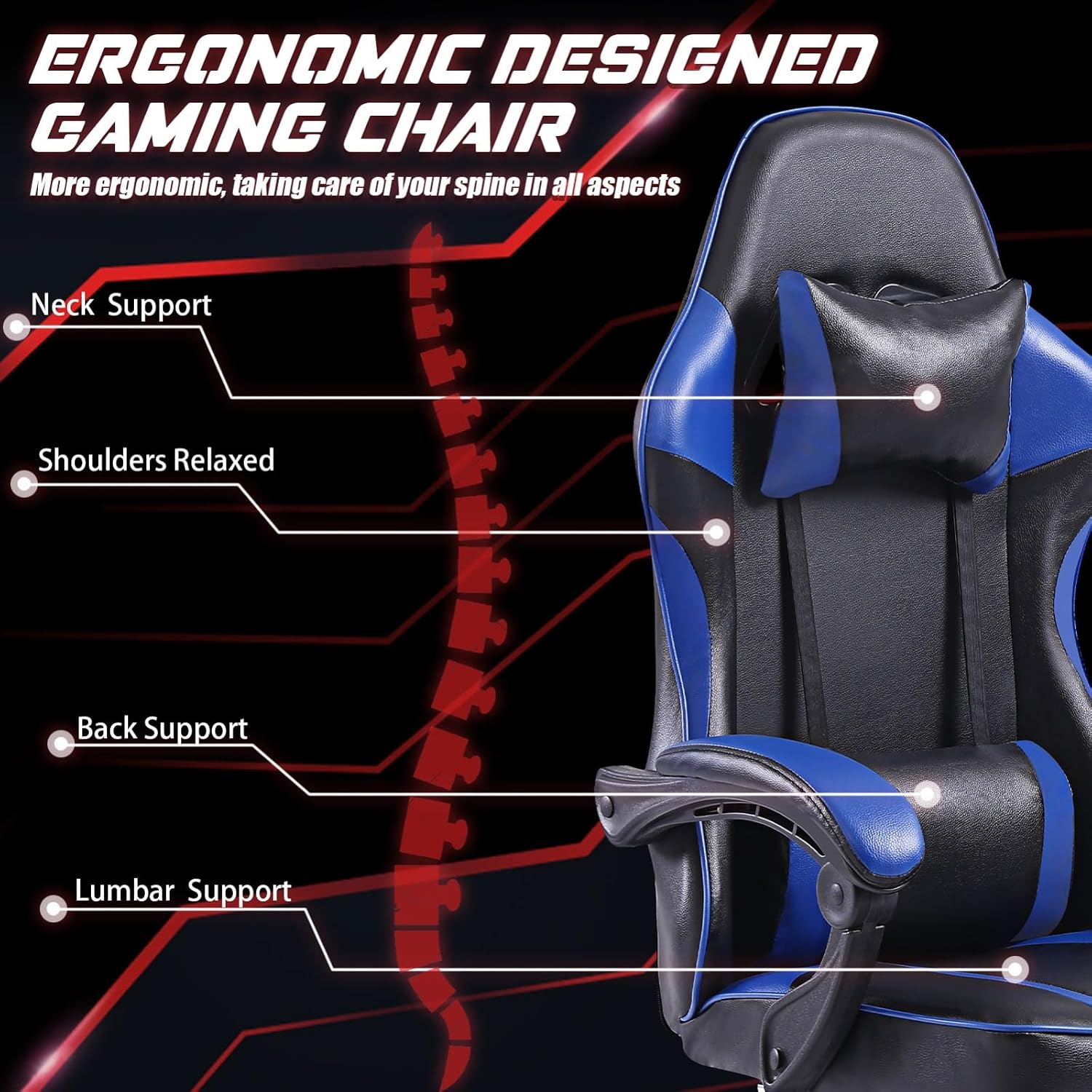 Video Game Chairs for Adults, PU Leather Gaming Chair with Footrest, 360° Swivel Adjustable Lumbar Pillow Gamer Chair, Comfortable Computer Chair for Heavy People, Purple