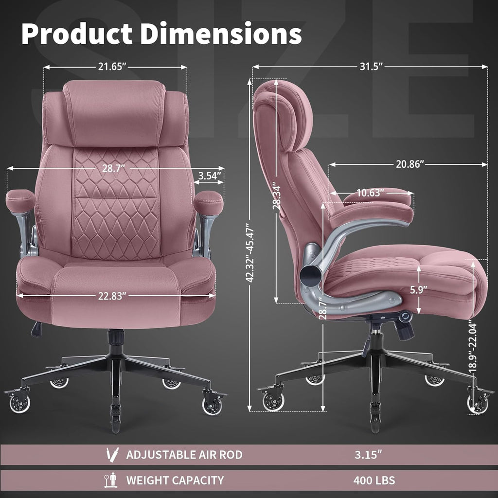 Office Chair with Locking Wheels, Ergonomic High Back Fabric Desk Chair with Adjustable Lumbar Support, Flip-Up Arms, Thick Padded Seat, 400lbs Heavy Duty for Home Office Adults