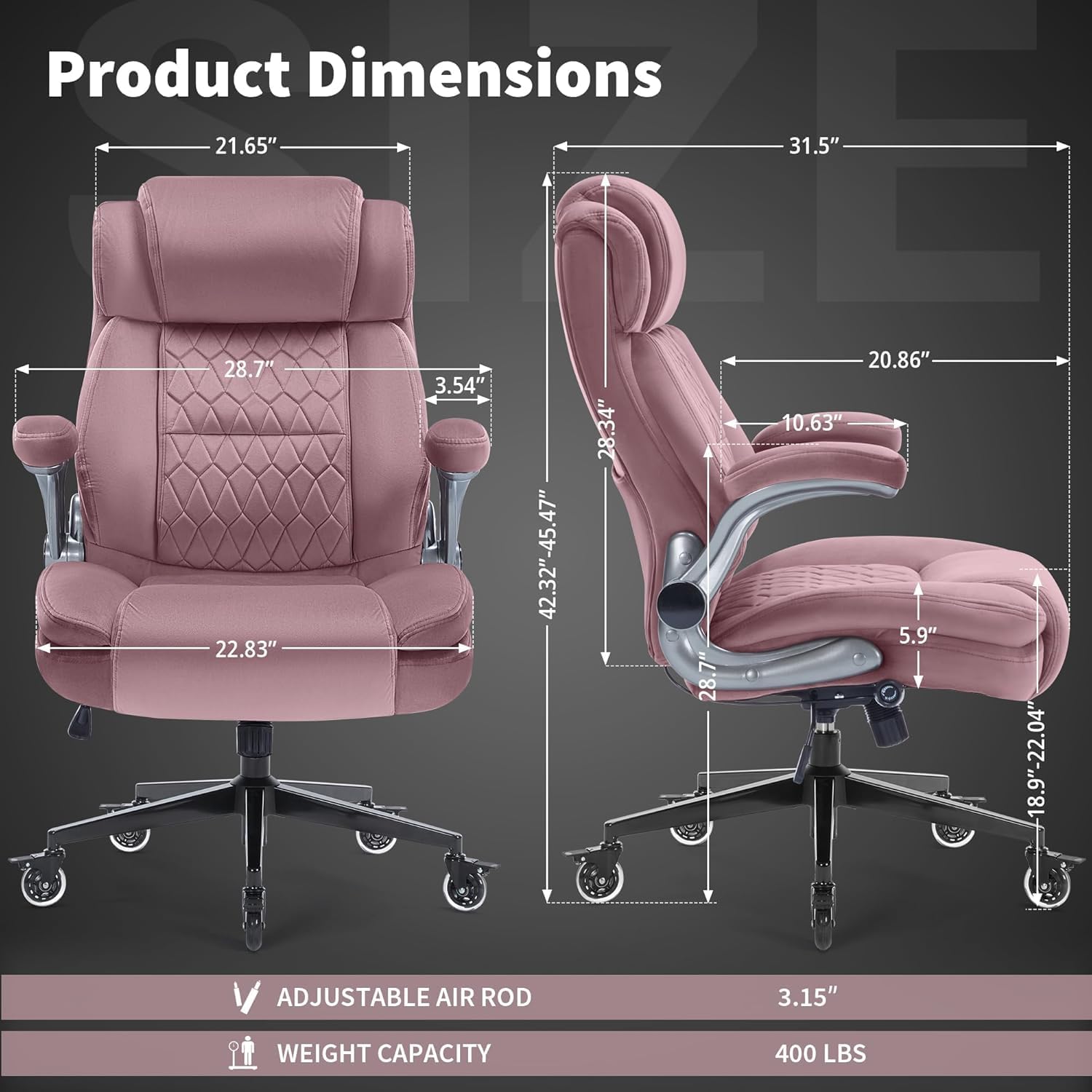 Office Chair with Locking Wheels, Ergonomic High Back Fabric Desk Chair with Adjustable Lumbar Support, Flip-Up Arms, Thick Padded Seat, 400lbs Heavy Duty for Home Office Adults