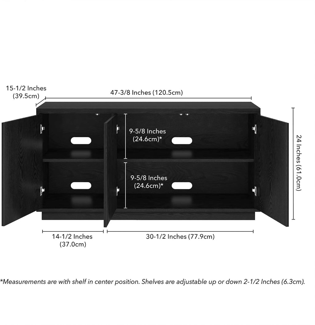 Henn&Hart Fluted TV Stand for TVs up to 55' with 3 Swing Out Ribbed Doors and Adjustable Shelves for Living Room, Family Room, or Office, Natural Black