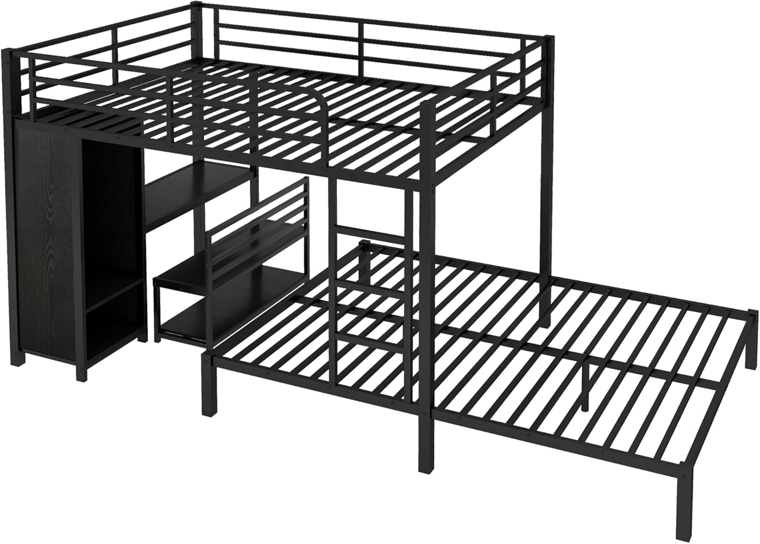 Bellemave Queen bunk Bed, Queen loft Bed with Desk and Shelves and Wardrobe, Black