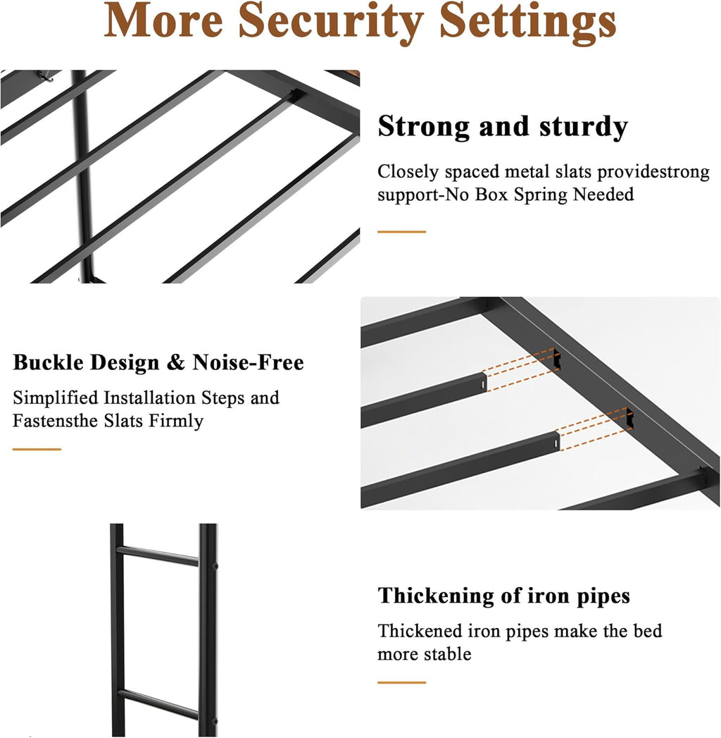 Bellemave Twin Over Twin bunk Bed with Desk, loft Bed with Desk and Shelves, Twin Over Twin Metal Bunk Beds with Charging Station, Black
