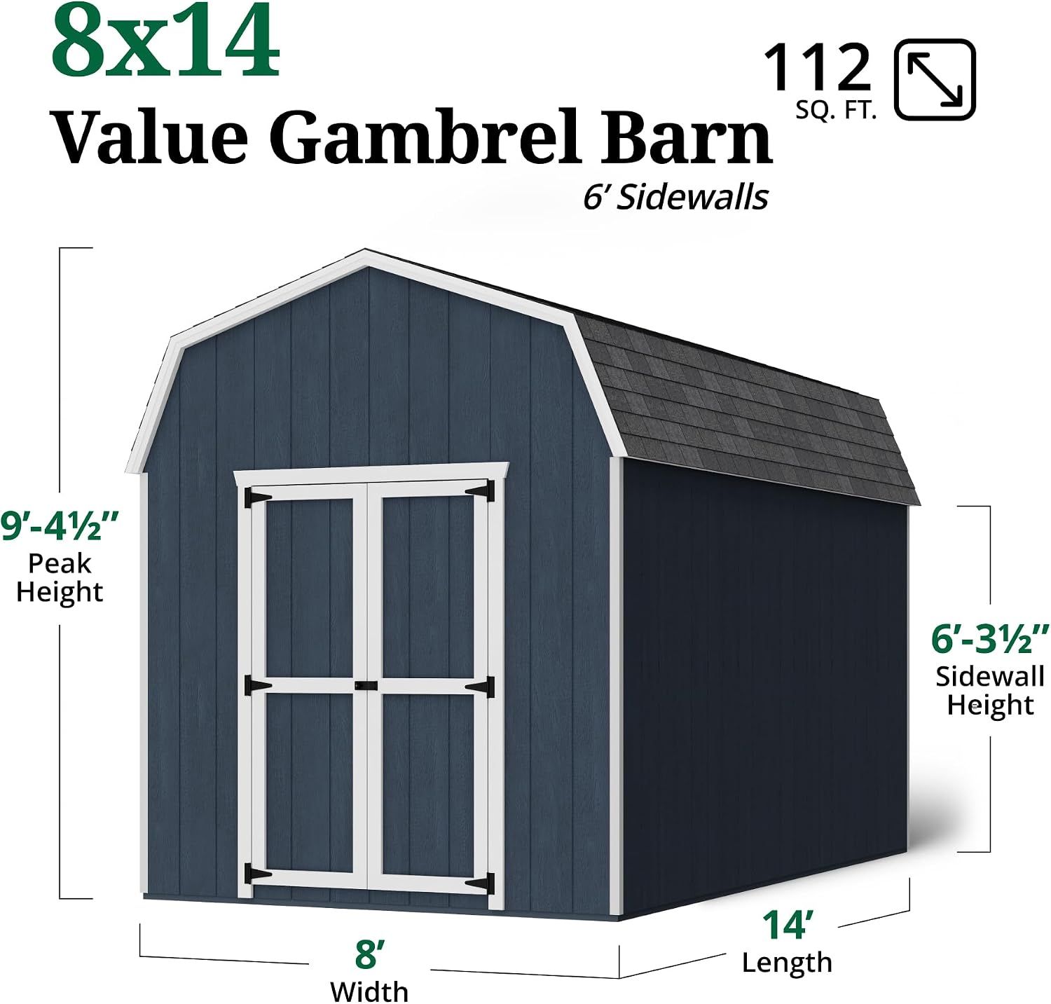 Little Cottage Co. 8x14 Value Gambrel Barn with 6 ft. Sidewalls with Floor, Outdoor Wood Storage Shed Do-It-Yourself Precut Kit