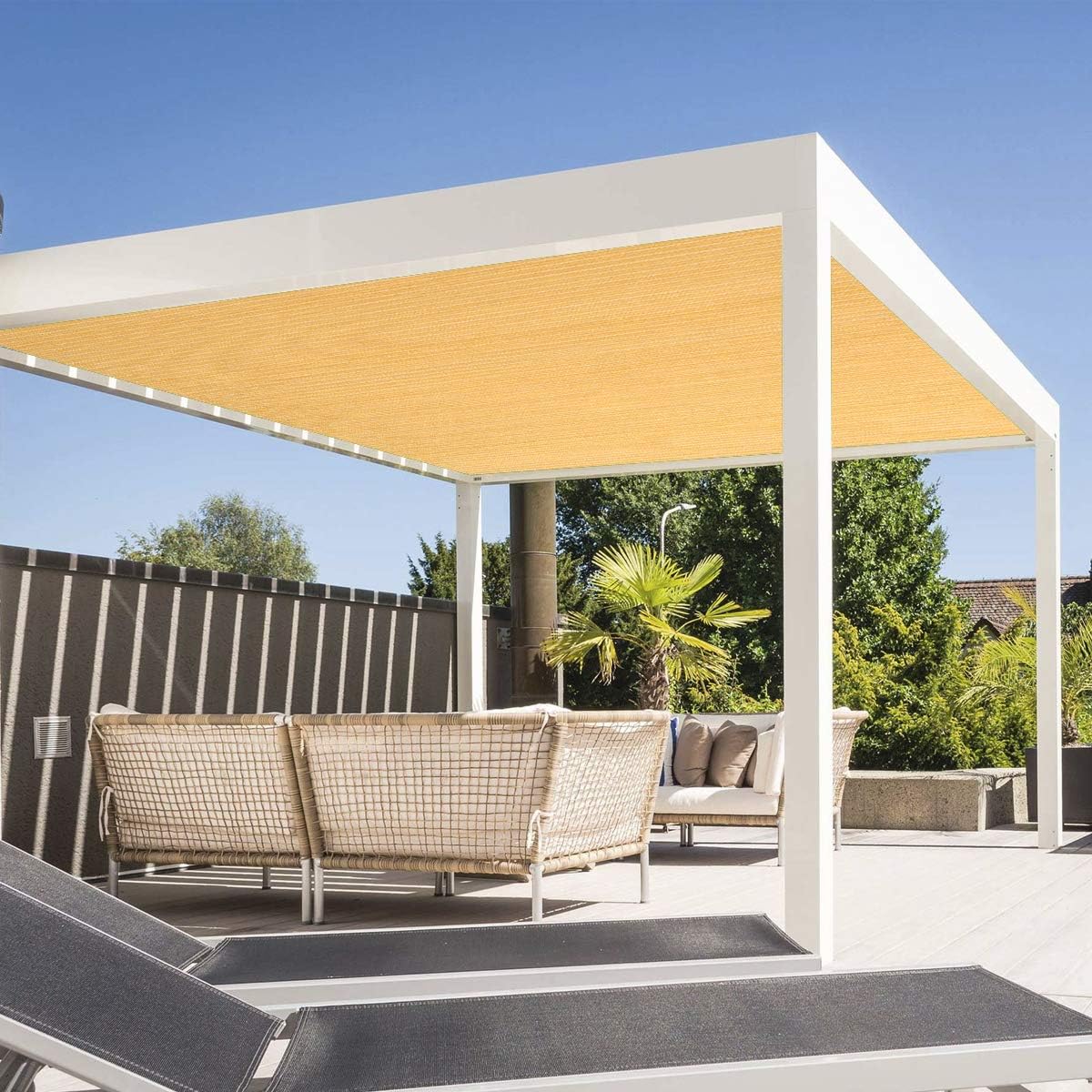 Eden's Decor Straight Flat-Edged Sun Shade Sail Rectangular 12' x 16' Wheat UV-Blocking Outdoor Canopy Fabric Cloth Awning for Pergola Patio Garden Backyard Custom Size