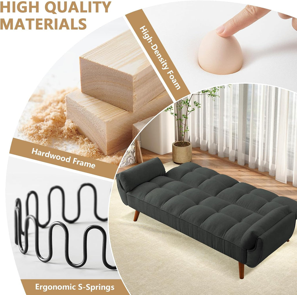 75' Convertible Futon Sofa Bed, Sleeper Couch Bed with Adjustable Backrest, Small Couches for Small Spaces, Living Room, Bedroom and Office (Dark Gray)