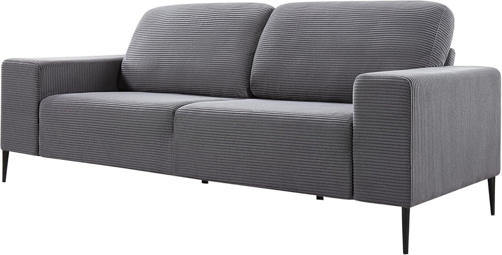 AMERLIFE 89' Modern Sofa Couch, 3 Seater Deep Seat Sofa for Living Room, Comfortable Corduroy Couch with Extra Deep Cushions, Grey