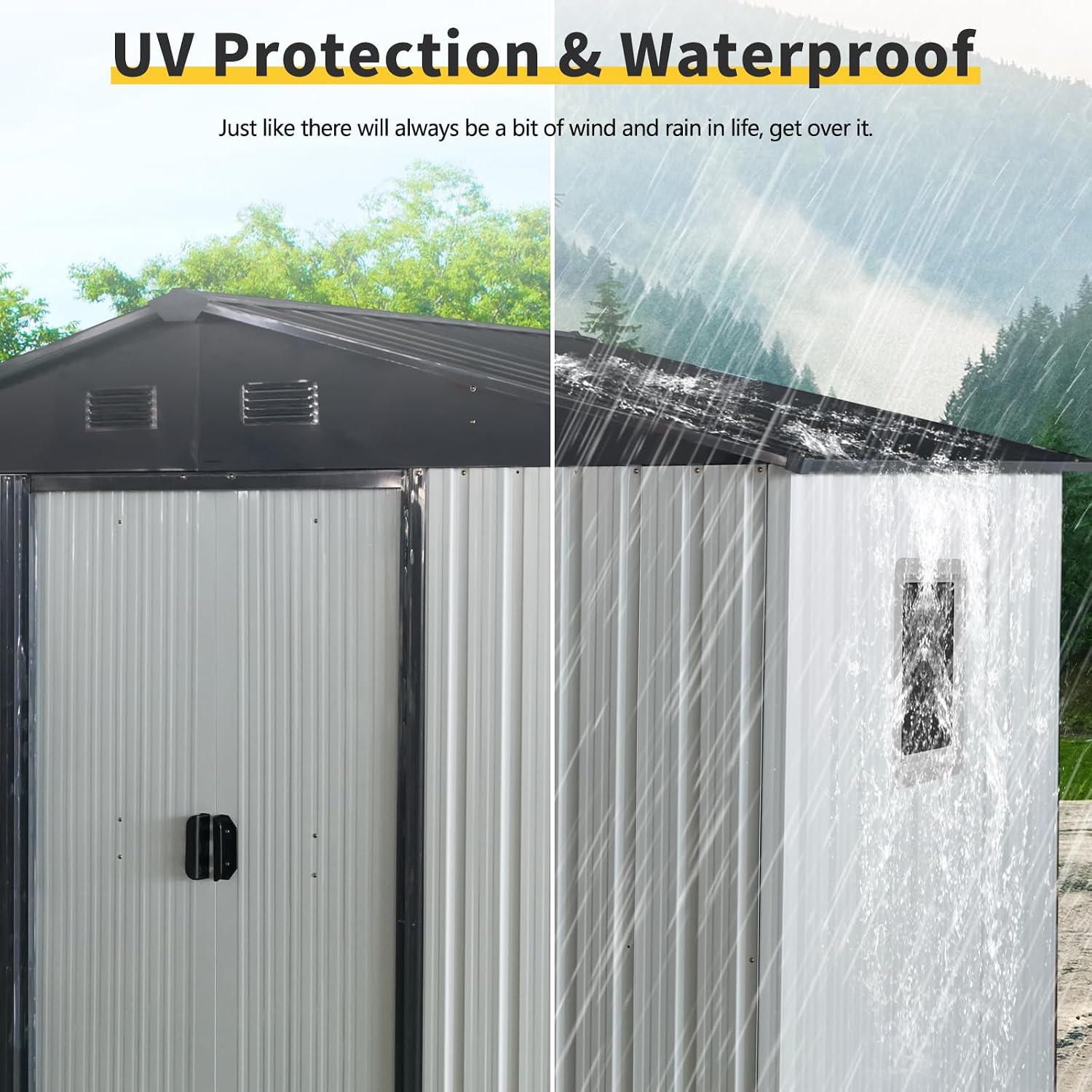 8ft x 4ft Outdoor Metal Storage Shed with Window and Metal Foundation,UV Protection & Waterproof Garden Tools Storage for Backyard, Patio, Lawn (White)