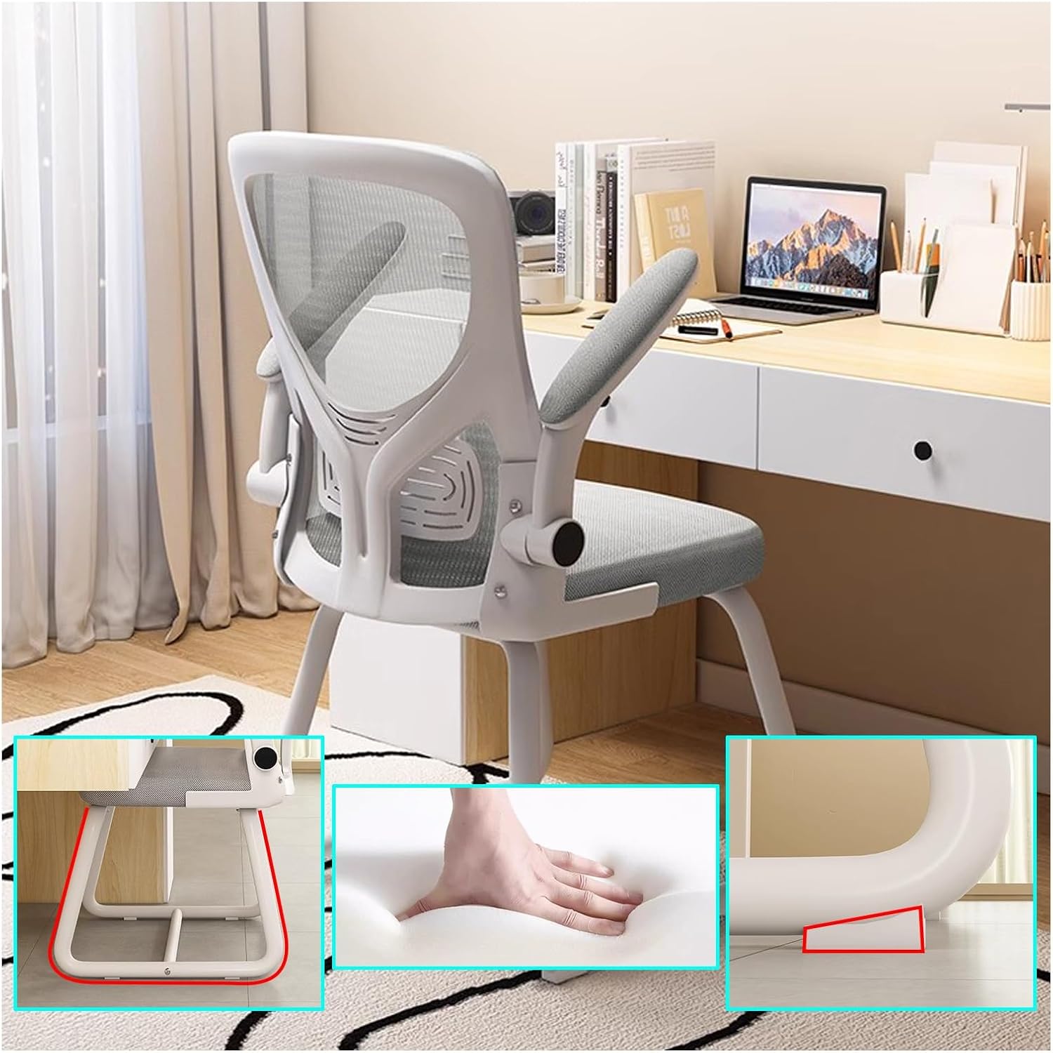 Ergonomic Office Chair, Mesh Back Computer Chair, 90° Flip Armrest, for Dormitory, Study Room, Office, Desk, Gaming Chair (Color : C)